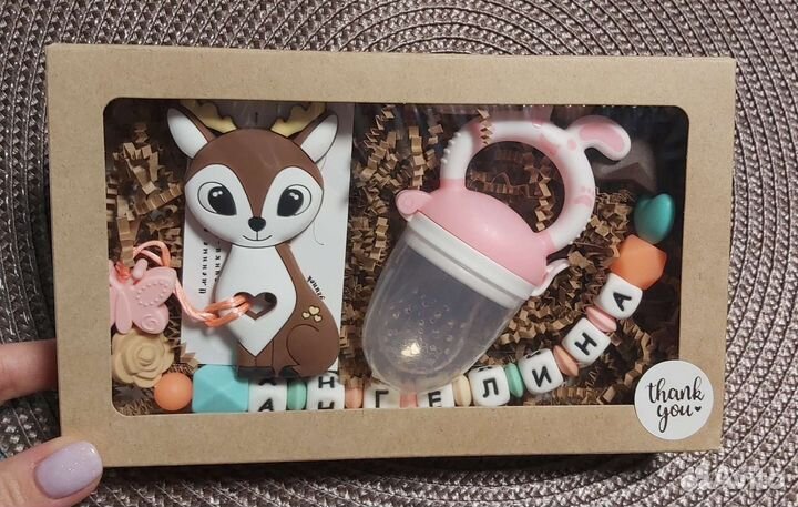 Именные держатели для соски, силиконовые грызунки