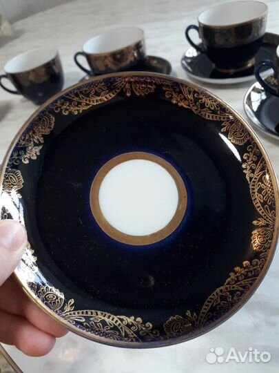 Чашки фарфоровые с блюдцем, 5 шт СССР, Кобальт лфз