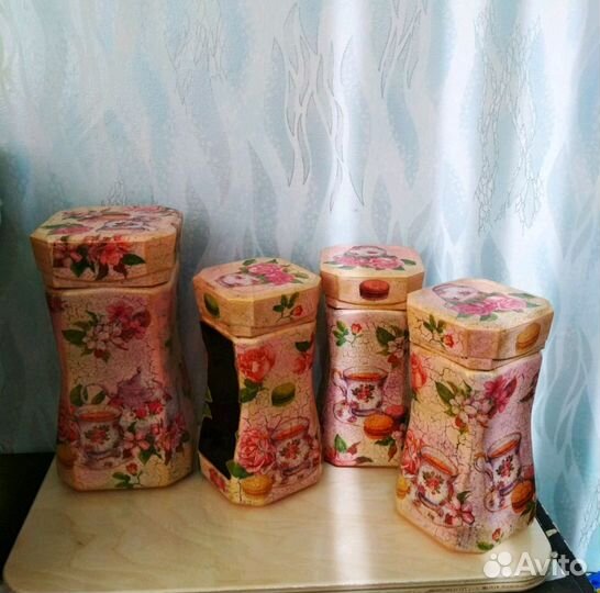 Набор баночек для кофе,чая.Декупаж,акрил