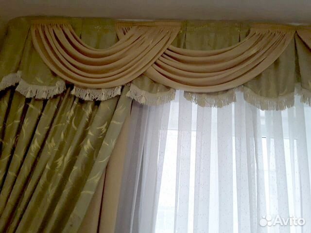 Шторы + ламбрекен двухцветные плотные + скатерть