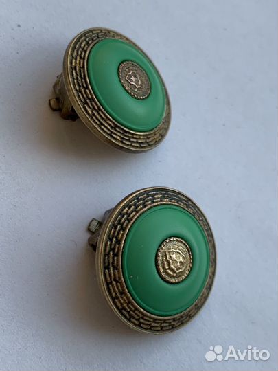 Клипсы серьги винтаж зеленый латунь