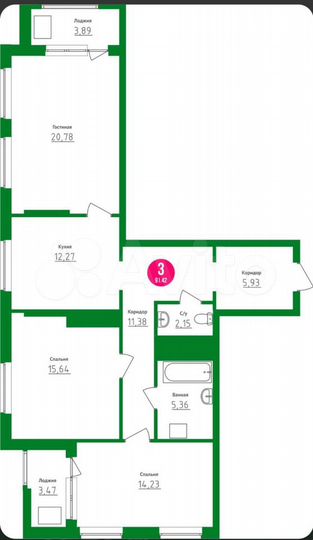 3-к. квартира, 91,4 м², 24/25 эт.