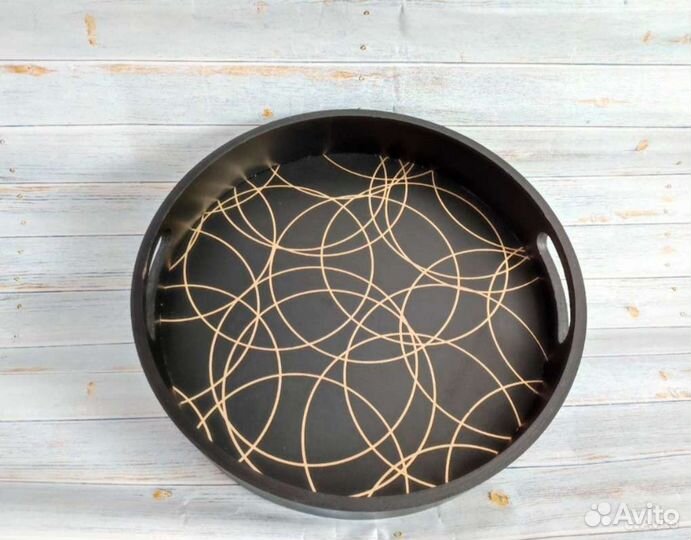 Поднос декоративный чёрный с рисунком