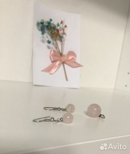 Розовый кварц серьги