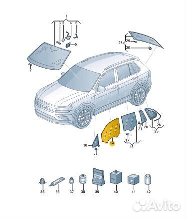 Стекло двери переднее правое Volkswagen Tiguan