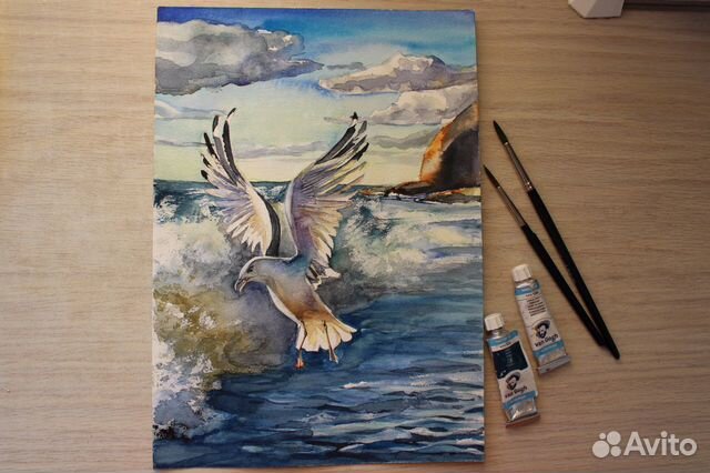 Картина. Чайка,морской пейзаж