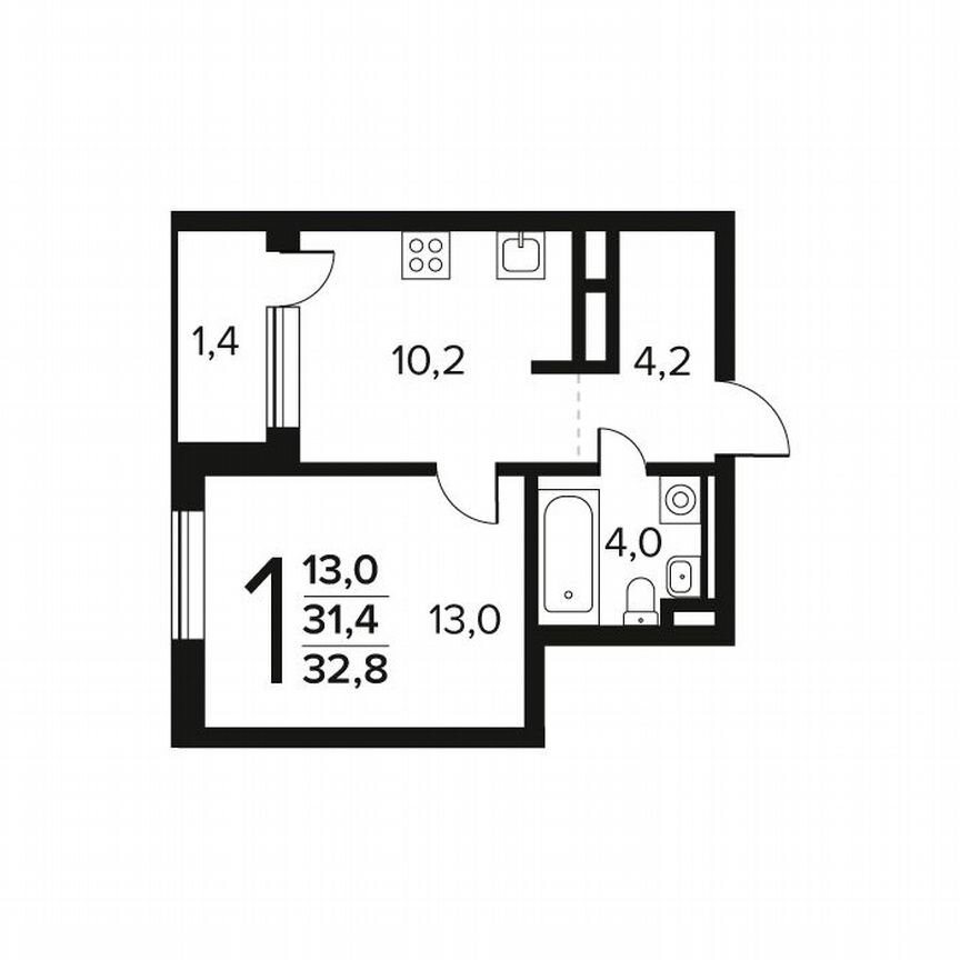 1-к. квартира, 32,8 м², 7/7 эт.