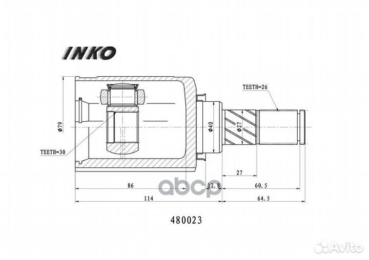 ШРУС внутренний 30/26 перед лев 480023 inko