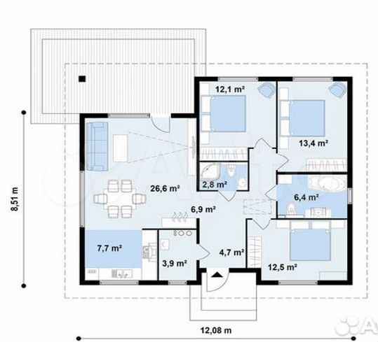 Коттедж 101 м² на участке 8 сот.