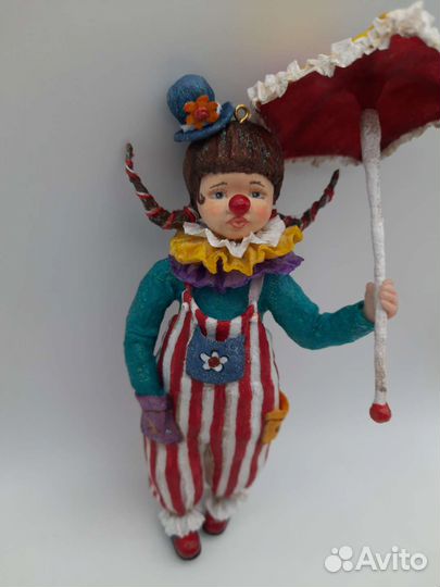 Ватная елочная игрушка Клоунесса