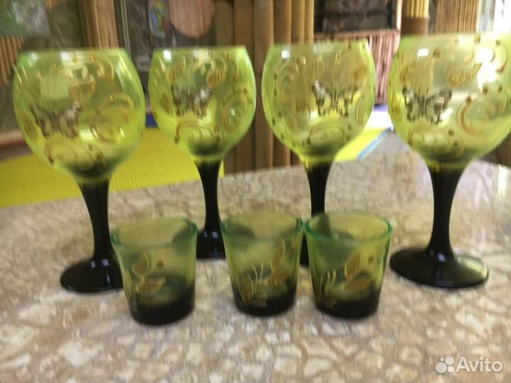 Фужеры цветное стекло с росписью золотом