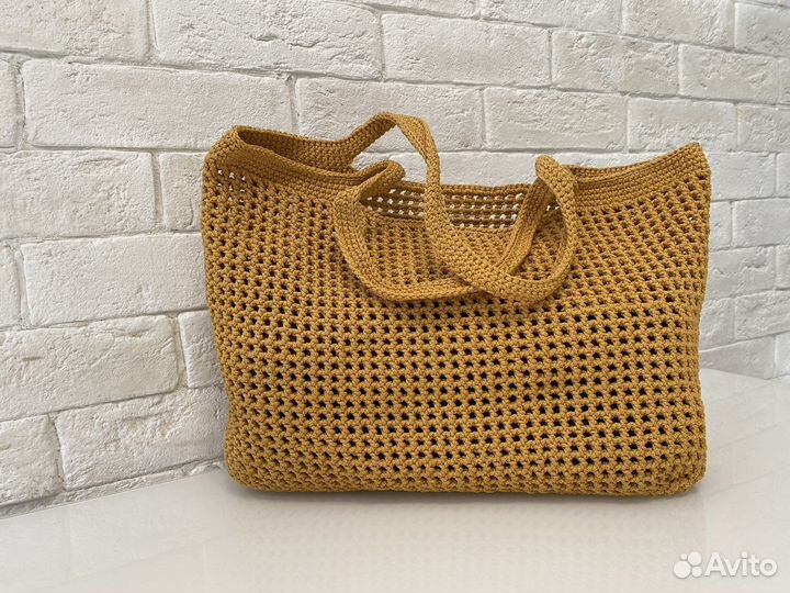 Cумка/ коричневая/ жёлтая / вязаная