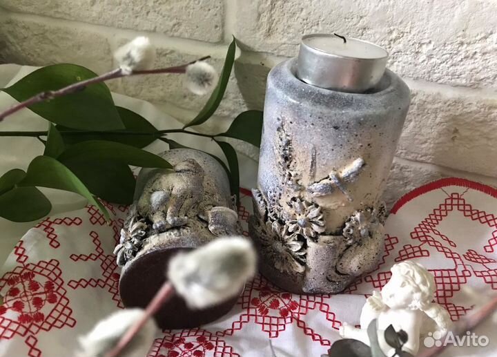 Подсвечник гипсовый. Свечи. Украшение. Подарок