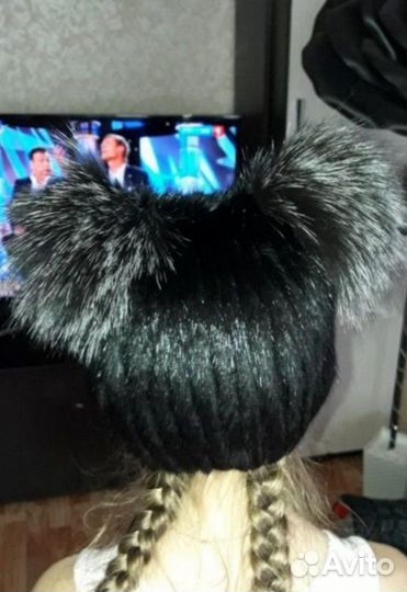 Шапка норковая вязаная