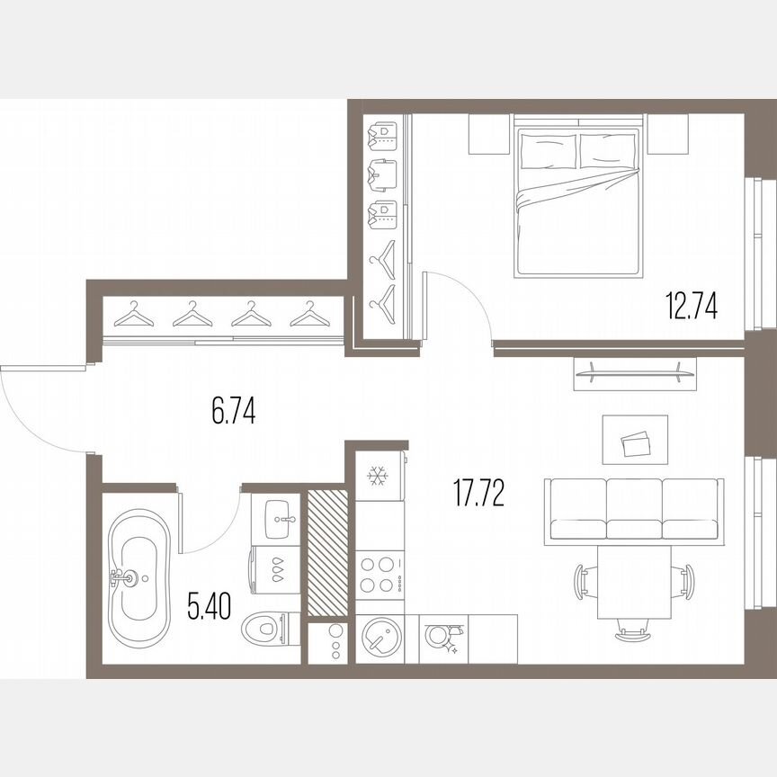 1-к. квартира, 42,6 м², 8/10 эт.