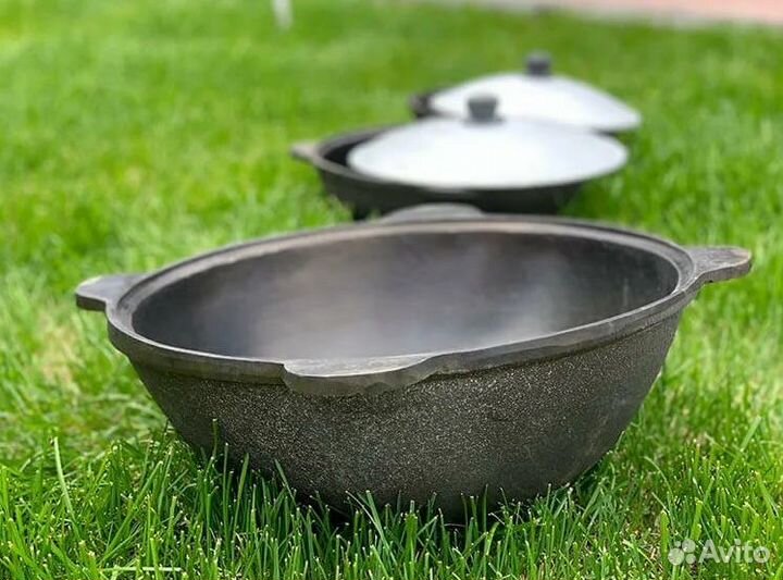 Казан чугунный узбекский с крышкой для плова
