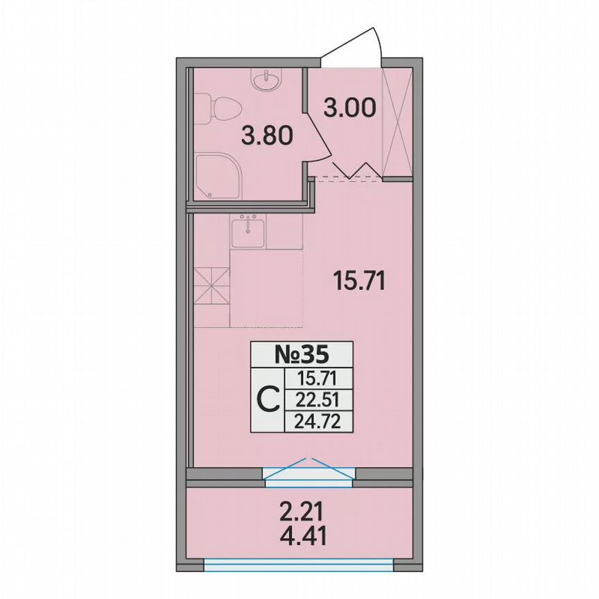 Квартира-студия, 24,7 м², 2/8 эт.