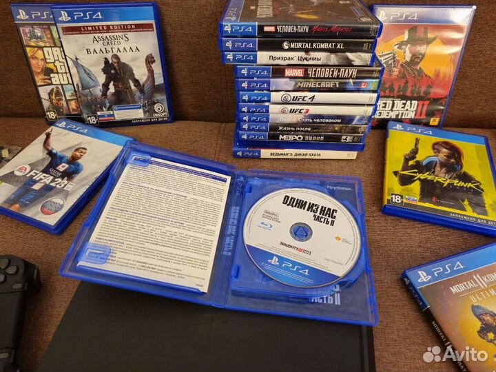 Sony PS4 Slim + 2 джойстика + 48 игр и коробка