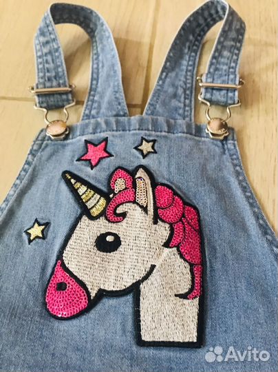 Джинсовый сарафан с единорогом как Zara 7-8