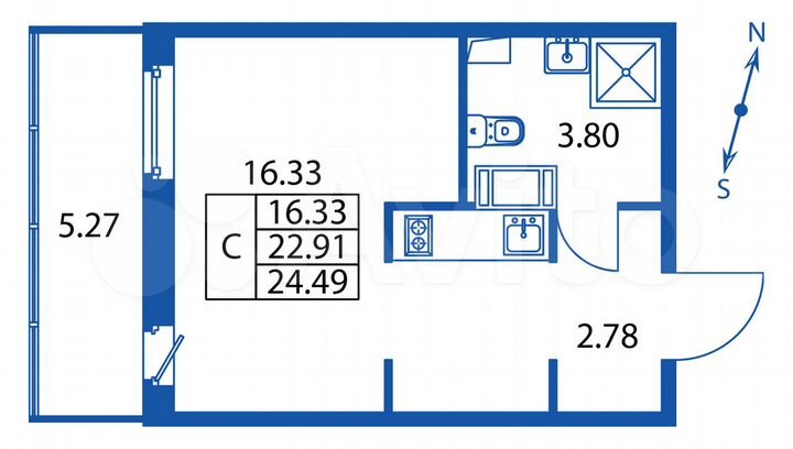 Квартира-студия, 24,5 м², 12/12 эт.