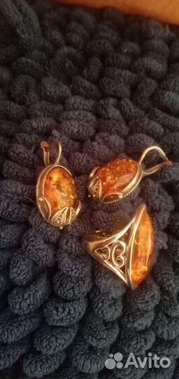 Бижутерия кольцо и серьги Комплект под янтарь