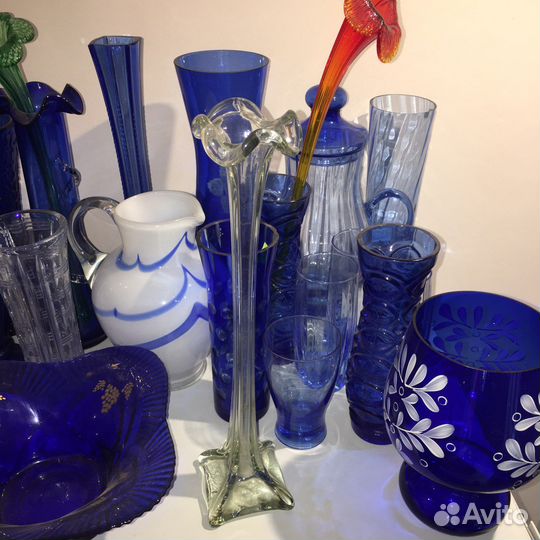 Ваза синее стекло