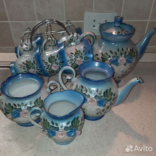 Сервис чайный с лепниной роз 10 предметов