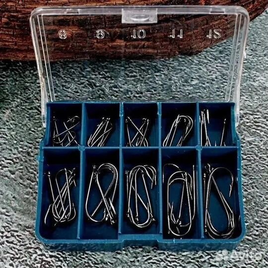 Набор рыболовных крючков с ушком и длинным цевьем