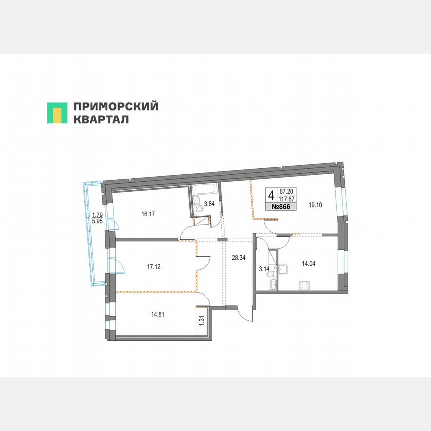 4-к. квартира, 117,9 м², 15/25 эт.