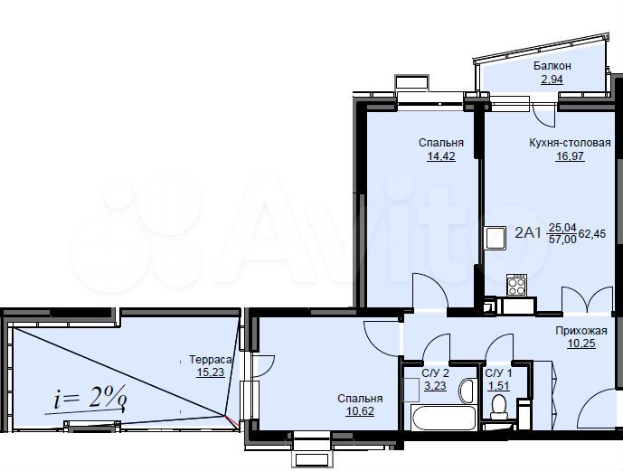2-к. квартира, 62,5 м², 6/17 эт.