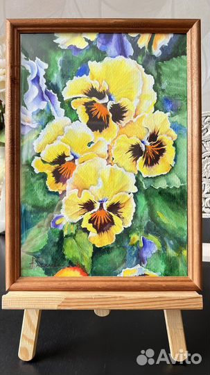 Картина Фиалки 32х23 см, акварель, рама