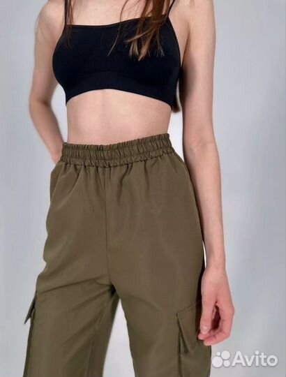 Брюки карго прямые с высокой посадкой