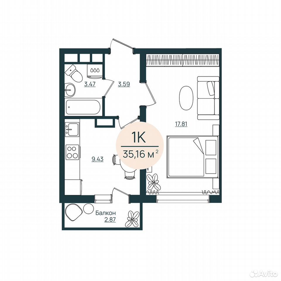 1-к. квартира, 35,2 м², 7/12 эт., Херсон