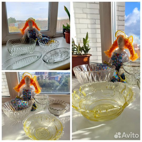 Ваза конфетница цветное стекло селедочница СССР