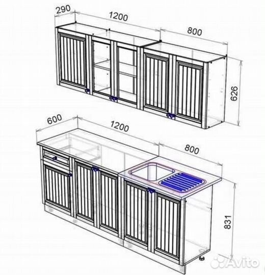 Кухня Хозяюшка Белый гладкий/Дуб вотан 2метра