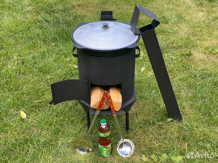 Казан 12 литров+печь 3 мм с дверцей и дымоходом