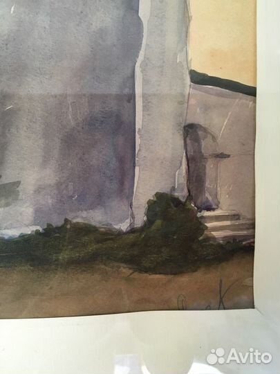 Акварель в деревянной раме под стеклом 60-е годы