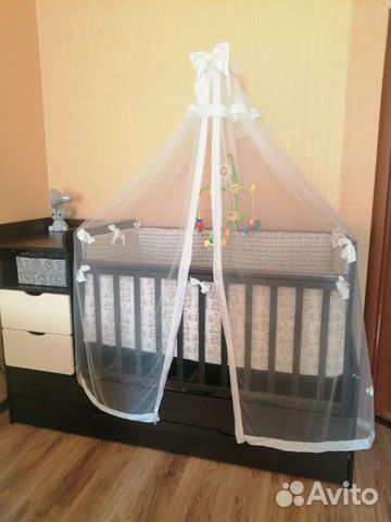 Детская кроватка трансформер с маятником и ящиком