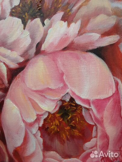 Картина маслом, цветы пионы