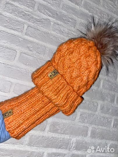 Комплект вязаный шапка с пумпоном + снуд