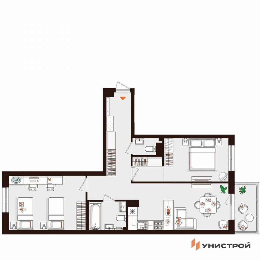 2-к. квартира, 70,8 м², 2/5 эт.