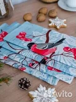Комплект полотенец рогожка Снегири 4 шт