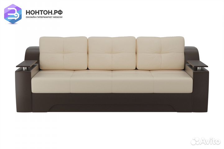 Диван еврокнижка Сенатор экокожа бежевая / коричне