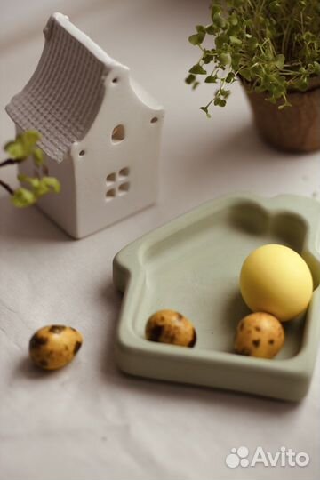 Интерьерный поднос-тарелочка «Домик» из гипса