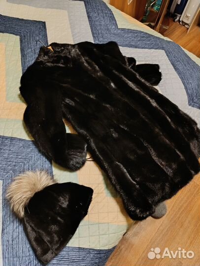 Шуба норковая 42 44 черная поперечка