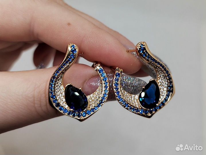 Шикарные серьги под Италию, сапфиры