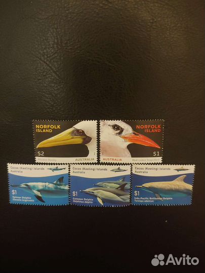Почтовые марки, Австралия, фауна, птицы+дельфины