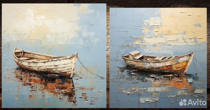 Картина лодка в море