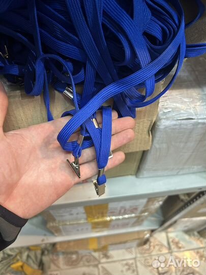 Лента для бейджа с клипсой, 10 мм. Синяя - 1 шт