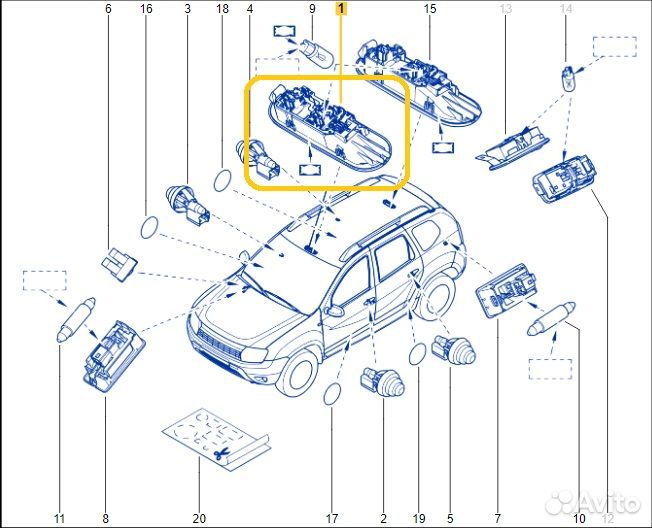 Подсветка салона, плафон передняя Renault Duster